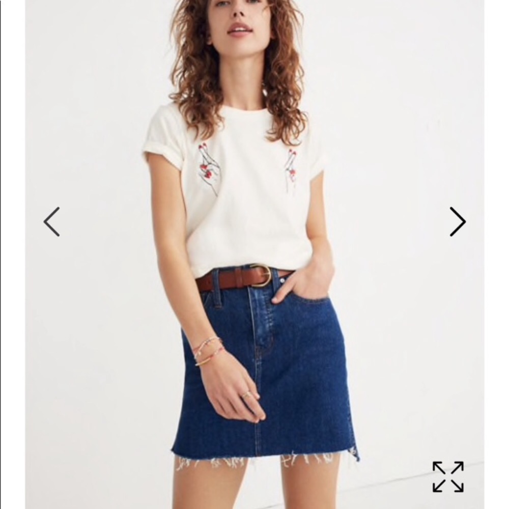 Stretch Denim Straight Mini Skirt: Step-Hem Editio